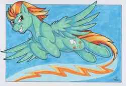 Size: 3318x2264 | Tagged: safe, artist:stormblaze-pegasus, derpibooru import, lightning dust, pegasus, pony, 2016, buck, buck2016, female, flying, for sale, mare, signature, solo, speed trail