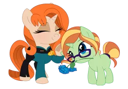 Size: 1929x1340 | Tagged: safe, artist:pepooni, derpibooru import, oc, unofficial characters only, pony, unicorn, beverly crusher, chibi, flower, flower in mouth, mouth hold, simple background, star trek, star trek: the next generation, transparent background