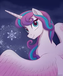 Size: 680x827 | Tagged: safe, artist:akeahi, derpibooru import, princess flurry heart, alicorn, pony, female, looking at you, mare, older, smiling, snow, snowflake, solo