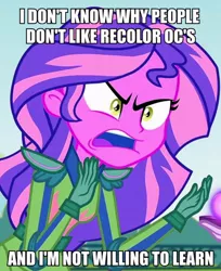 Size: 450x552 | Tagged: safe, derpibooru import, edit, screencap, sunset shimmer, equestria girls, friendship games, angry, exploitable meme, image macro, meme, recolor, solo, sunset is not willing to learn