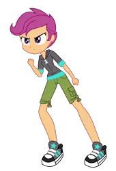 Size: 3400x5000 | Tagged: safe, artist:razethebeast, derpibooru import, scootaloo, equestria girls, rainbow rocks, absurd resolution, battle of the bands, canterlot high, clothes, fist, shoes, shorts, simple background, sneakers, solo, transparent background, vector