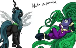 Size: 1280x800 | Tagged: artist:mad'n evil, bugbutt, butt, derpibooru import, flank, looking back, mane-iac, note expansion, plot, queen chrysalis, suggestive
