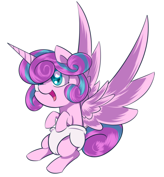 Size: 1024x1100 | Tagged: safe, artist:dusthiel, derpibooru import, princess flurry heart, alicorn, pony, the crystalling, baby, baby alicorn, baby flurry heart, baby pony, cute, diaper, diapered, diapered filly, happy baby, open mouth, simple background, sitting up, smiling, solo, spread wings, transparent background, white diaper, wings