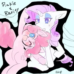 Size: 600x600 | Tagged: artist:kyubi, derpibooru import, female, lesbian, pinkie pie, raripie, rarity, safe, shipping