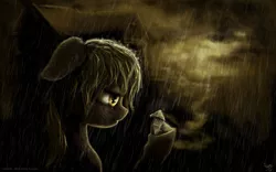 Size: 1920x1200 | Tagged: safe, artist:nemo2d, derpibooru import, derpy hooves, pegasus, pony, crossover, female, heavy rain, implied dinky, implied kidnapping, mare, origami, rain, sad, solo