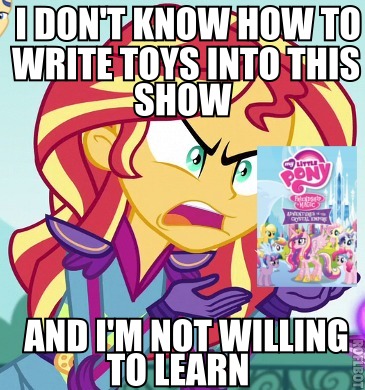 Size: 365x390 | Tagged: safe, derpibooru import, edit, edited screencap, screencap, applejack, flash sentry, fluttershy, pinkie pie, princess cadance, rainbow dash, rarity, sunset shimmer, twilight sparkle, equestria girls, friendship games, the crystal empire, caption, exploitable meme, image macro, mane six, meme, sunset is not willing to learn