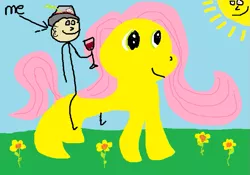 Size: 781x548 | Tagged: 1000 hours in ms paint, background pony strikes again, date, derpibooru import, fluttershy, grass, horseback ride, love, masterpiece, ms paint, parody, parody fail, quality, reddit, safe, self insert, sky, smiling, strawman, sun, waifu, wrong eye color