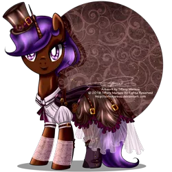 Size: 1200x1200 | Tagged: artist:tiffanymarsou, clothes, derpibooru import, dress, hat, oc, oc:eliyora, safe, solo, steampunk, top hat, unofficial characters only