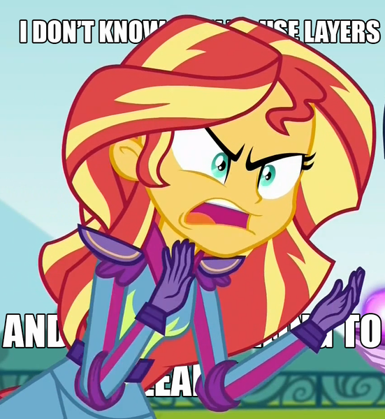 Size: 850x925 | Tagged: safe, derpibooru import, edit, edited screencap, screencap, sunset shimmer, equestria girls, friendship games, caption, exploitable meme, image macro, layers, meme, solo, sunset is not willing to learn