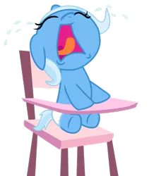 Size: 821x973 | Tagged: safe, artist:mighty355, derpibooru import, trixie, pony, baby, baby pony, baby trixie, crying, diaper, highchair, open mouth, simple background, solo, transparent background, vector