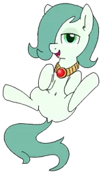 Size: 317x536 | Tagged: suggestive, artist:wafflecakes, derpibooru import, oc, oc:emerald jewel, unofficial characters only, earth pony, pony, colt quest, amulet, bedroom eyes, belly, belly button, child, colt, cute, dock, featureless crotch, femboy, foal, hair over one eye, implied foalcon, legs in air, male, on back, sultry pose, trap
