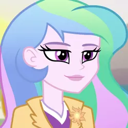 Size: 720x720 | Tagged: safe, derpibooru import, screencap, princess celestia, equestria girls, friendship games, cropped, principal celestia, smug smile, solo