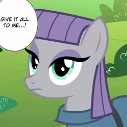 Size: 376x374 | Tagged: artist:post-it, comedy, derpibooru import, dialogue, maud pie, parody, safe, solo, speech bubble, the gift of the maud pie