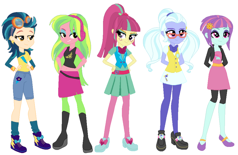 Size: 960x626 | Tagged: safe, artist:funzonegallery12, derpibooru import, indigo zap, lemon zest, sour sweet, sugarcoat, sunny flare, equestria girls, alternate costumes, shadow five