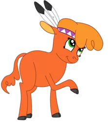 Size: 1718x1936 | Tagged: artist:squipycheetah, buffalo, cloven hooves, derpibooru import, feather, happy, headband, hooves, little strongheart, looking up, over a barrel, raised hoof, safe, simple background, smiling, solo, standing, transparent background, vector