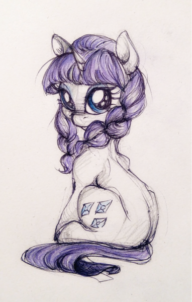 Size: 728x1144 | Tagged: safe, artist:buttersprinkle, derpibooru import, rarity, pony, unicorn, alternate hairstyle, braid, female, looking at you, mare, solo, traditional art
