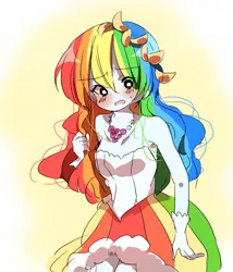 Size: 936x1092 | Tagged: safe, artist:lotte, derpibooru import, rainbow dash, equestria girls, at the gala, blushing, clothes, dress, humanized, rainbow dash always dresses in style, solo