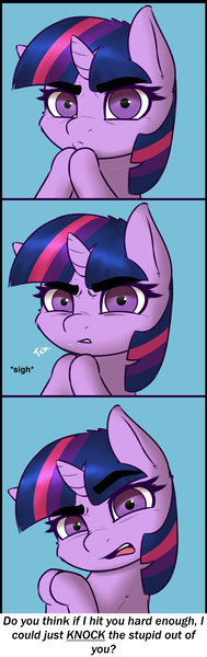 Size: 1800x5700 | Tagged: dead source, safe, artist:captainpudgemuffin, derpibooru import, twilight sparkle, pony, unicorn, comic, dialogue, eyebrows, female, looking at you, mare, offscreen character, open mouth, solo, twilight is not amused