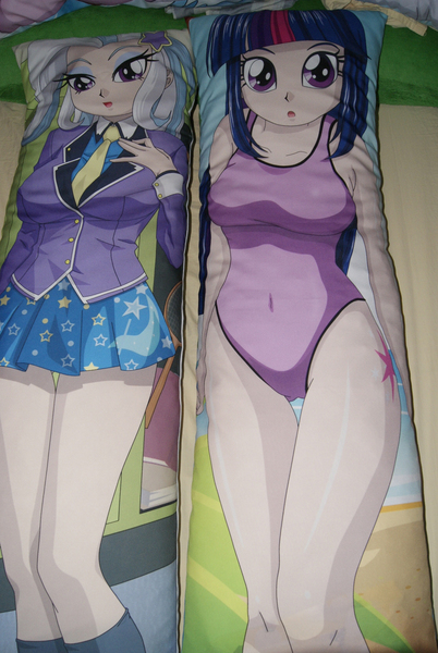 Size: 1124x1676 | Tagged: artist:ratachu666, body pillow, clothes, derpibooru import, human, humanized, irl, one-piece swimsuit, photo, suggestive, swimsuit, trixie, twilight sparkle