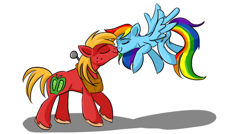 Size: 1024x576 | Tagged: safe, artist:mcwhale4, derpibooru import, big macintosh, rainbow dash, earth pony, pony, male, nuzzling, rainbowmac, shipping, snuggling, stallion, straight