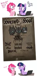 Size: 864x1750 | Tagged: artist:shoutingisfun, behemoth (band), blackened death metal, blackletter, black metal, cannibal corpse, changeling, comic, computer, cradle of filth, darkthrone, death metal, derpibooru import, dimmu borgir, festival, flyer, friday night, gorgoroth, laptop computer, mayhem, metal, my dying bride (band), nile, pinkie pie, poster, pun, safe, twilight is not amused, twilight sparkle, unamused, vulgar