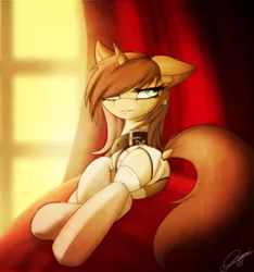 Size: 1464x1564 | Tagged: suggestive, artist:gamermac, derpibooru import, oc, unofficial characters only, pony, unicorn, clothes, collar, female, panties, solo, solo female, stockings, underwear, white underwear