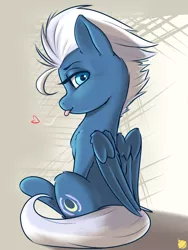 Size: 1800x2400 | Tagged: safe, artist:captainpudgemuffin, derpibooru import, night glider, pegasus, pony, commission, cute, female, glideabetes, heart, looking at you, mare, sitting, solo, tongue out