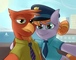 Size: 2855x2250 | Tagged: safe, artist:marsminer, derpibooru import, copper top, gryphon, the gift of the maud pie, crossover, griffonized, looking at you, nick wilde, policemare, selfie, species swap, zootopia