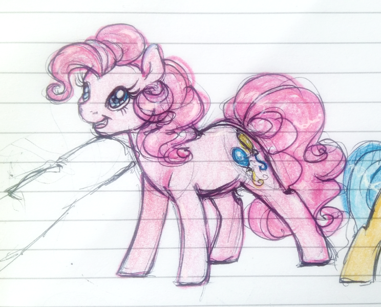 Size: 941x759 | Tagged: safe, artist:buttersprinkle, derpibooru import, pinkie pie, human, chin scratch, cute, diapinkes, finger, hand, lined paper, size difference, tiny, tiny ponies, traditional art