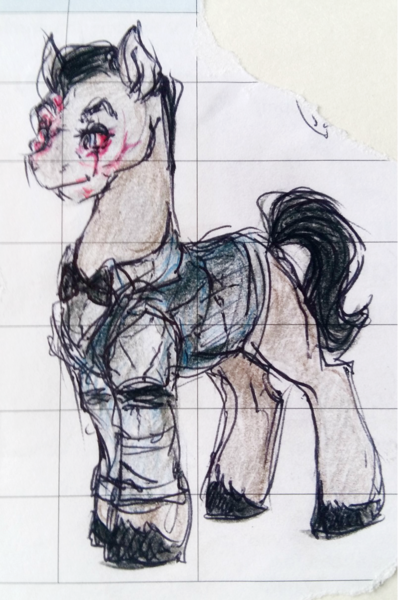 Size: 804x1212 | Tagged: artist:buttersprinkle, clothes, derpibooru import, eddie gluskin, outlast, outlast: whistleblower, ponified, semi-grimdark, traditional art, tuxedo