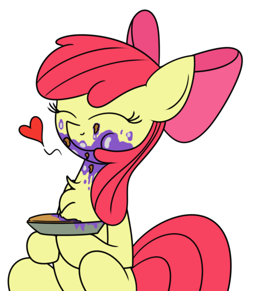 Size: 1024x1127 | Tagged: adorabloom, apple bloom, artist:mr. rottson, chest fluff, cute, derpibooru import, eating, food, heart, messy, messy eating, pie, safe, simple background, solo, transparent background