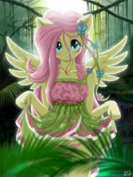 Size: 1000x1333 | Tagged: suggestive, artist:uotapo, derpibooru import, fluttershy, anthro, equestria girls, legend of everfree, backlighting, beautiful, clothes, colored pupils, dress, female, looking at you, panties, pink underwear, sexy, side knot underwear, skirt, skirt lift, solo, solo female, underwear
