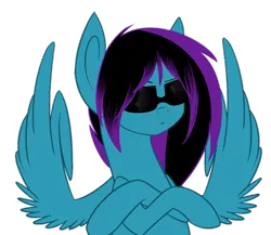 Size: 1024x888 | Tagged: artist:despotshy, derpibooru import, middle feather, middle finger, oc, oc:despy, safe, simple background, solo, sunglasses, swag, transparent background, unofficial characters only, wing hands