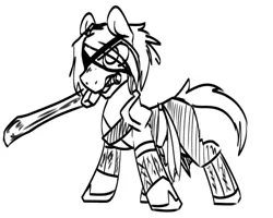 Size: 500x400 | Tagged: safe, artist:thebirdiebin, derpibooru import, ponified, pony, armor, clothes, crossover, drakengard, eyepatch, father, male, nier, old, stallion, sword, video game, weapon