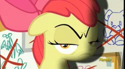 Size: 2503x1385 | Tagged: angry, apple bloom, clubhouse, crusaders clubhouse, derpibooru import, discovery family logo, faic, on your marks, safe, screencap, shadow, solo, unamused