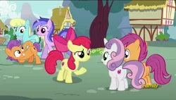 Size: 1920x1088 | Tagged: safe, derpibooru import, screencap, apple bloom, scootaloo, sweetie belle, tender taps, earth pony, pony, on your marks, colt, cutie mark, cutie mark crusaders, discovery family logo, female, filly, male, the cmc's cutie marks