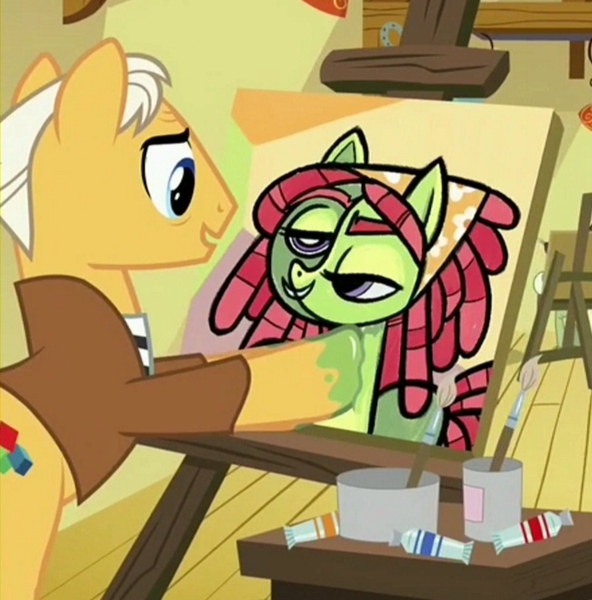 Size: 743x753 | Tagged: background pony, cropped, cubism, derpibooru import, fine art parody, modern art, on your marks, pablo picasso, painting, safe, screencap, tree hugger