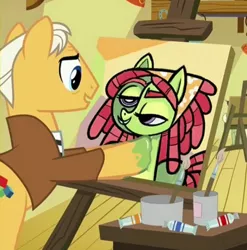 Size: 743x753 | Tagged: background pony, cropped, cubism, derpibooru import, fine art parody, modern art, on your marks, pablo picasso, painting, safe, screencap, tree hugger