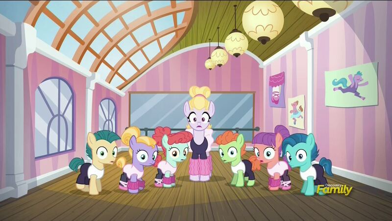 Size: 1920x1080 | Tagged: ballerina, ballet jubilee, ballet slippers, berry star, colt, dancer, dance studio, derpibooru import, discovery family logo, female, filly, hoofer steps, leg warmers, leotard, looking at you, male, mare, on your marks, safe, screencap, shining passion, shuffle step, strawberry swing, student and teacher, studio, surprised, teacher, teacher and student, waltzer