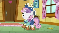 Size: 1920x1090 | Tagged: safe, derpibooru import, screencap, sweetie belle, pony, unicorn, on your marks, boots, clothes, cow belle, cowboy boots, cowboy hat, cute, diasweetes, discovery family logo, female, filly, hat, looking at you, one eye closed, shoes, skirt, smiling, stetson, wink