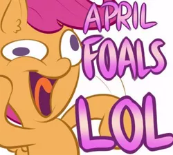 Size: 400x360 | Tagged: safe, derpibooru import, scootaloo, april fools, april fools 2016, lol