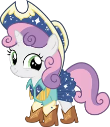 Size: 5225x6000 | Tagged: absurd resolution, artist:magister39, boots, clothes, cow belle, cowboy boots, cowboy hat, derpibooru import, hat, on your marks, safe, shoes, simple background, skirt, smiling, solo, stetson, sweetie belle, transparent background, vector