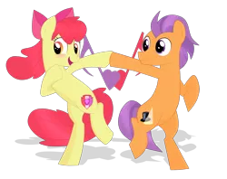 Size: 2967x2350 | Tagged: apple bloom, artist:riisusparkle, blushing, cutie mark, dancing, derpibooru import, female, male, on your marks, safe, shipping, straight, tenderbloom, tender taps, the cmc's cutie marks