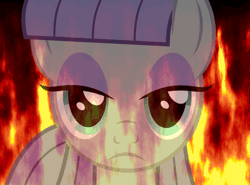 Size: 463x343 | Tagged: animated, artist:dashiesparkle, derpibooru import, fire, gritted teeth, looking at you, maud pie, safe, solo, stare, the fire in her eyes, the gift of the maud pie, tranquil fury