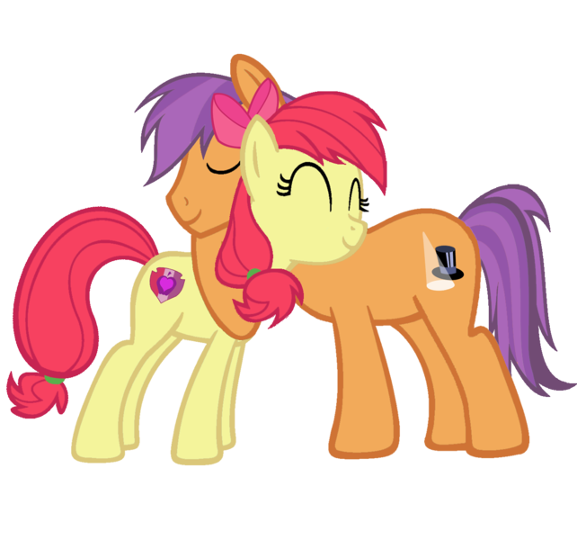 Size: 1360x1272 | Tagged: safe, artist:gojiheisei1995, derpibooru import, apple bloom, tender taps, earth pony, pony, on your marks, backwards cutie mark, cutie mark, duo, eyes closed, female, hug, male, mare, older, older apple bloom, older tender taps, shipping, simple background, stallion, straight, tenderbloom, the cmc's cutie marks, transparent background