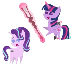 Size: 1817x1683 | Tagged: safe, artist:sketchmcreations, derpibooru import, starlight glimmer, twilight sparkle, twilight sparkle (alicorn), alicorn, pony, the crystalling, the cutie map, april fools, april fools joke, counterparts, derp, equal cutie mark, equalized, female, inkscape, makeup, maniacal laugh, mare, pointy ponies, prank, role reversal, s5 starlight, simple background, staff, staff of sameness, starlight gets what's coming to her, tired, transparent background, twilight's counterparts, vector