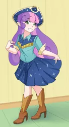 Size: 1280x2337 | Tagged: adorable face, artist:jonfawkes, beautiful, boots, clothes, cow belle, cowboy boots, cowboy hat, cowgirl, cute, dancing, derpibooru import, hat, high heel boots, high heels, human, humanized, on your marks, safe, skirt, skirt lift, skirt pull, smiling, solo, sparkles, stetson, sweetie belle, unicorns as elves