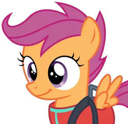 Size: 3097x2991 | Tagged: artist:sketchmcreations, clothes, cute, cutealoo, derpibooru import, harness, inkscape, on your marks, safe, scootaloo, simple background, smiling, solo, transparent background, vector, vest