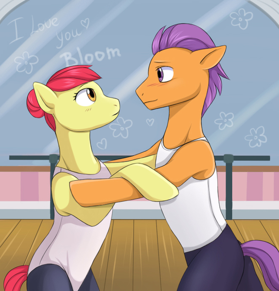 Size: 662x692 | Tagged: safe, artist:zacepka, derpibooru import, apple bloom, tender taps, earth pony, pony, on your marks, ballet, bipedal, dancing, female, leotard, male, mare, older, older apple bloom, older tender taps, shipping, stallion, straight, tenderbloom