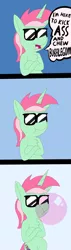 Size: 2550x9000 | Tagged: artist:dragonpone, bubblegum, chest fluff, comic, derpibooru import, dialogue, duke nukem, food, minty bubblegum, on your marks, roddy piper, safe, solo, sunglasses, they live, vulgar